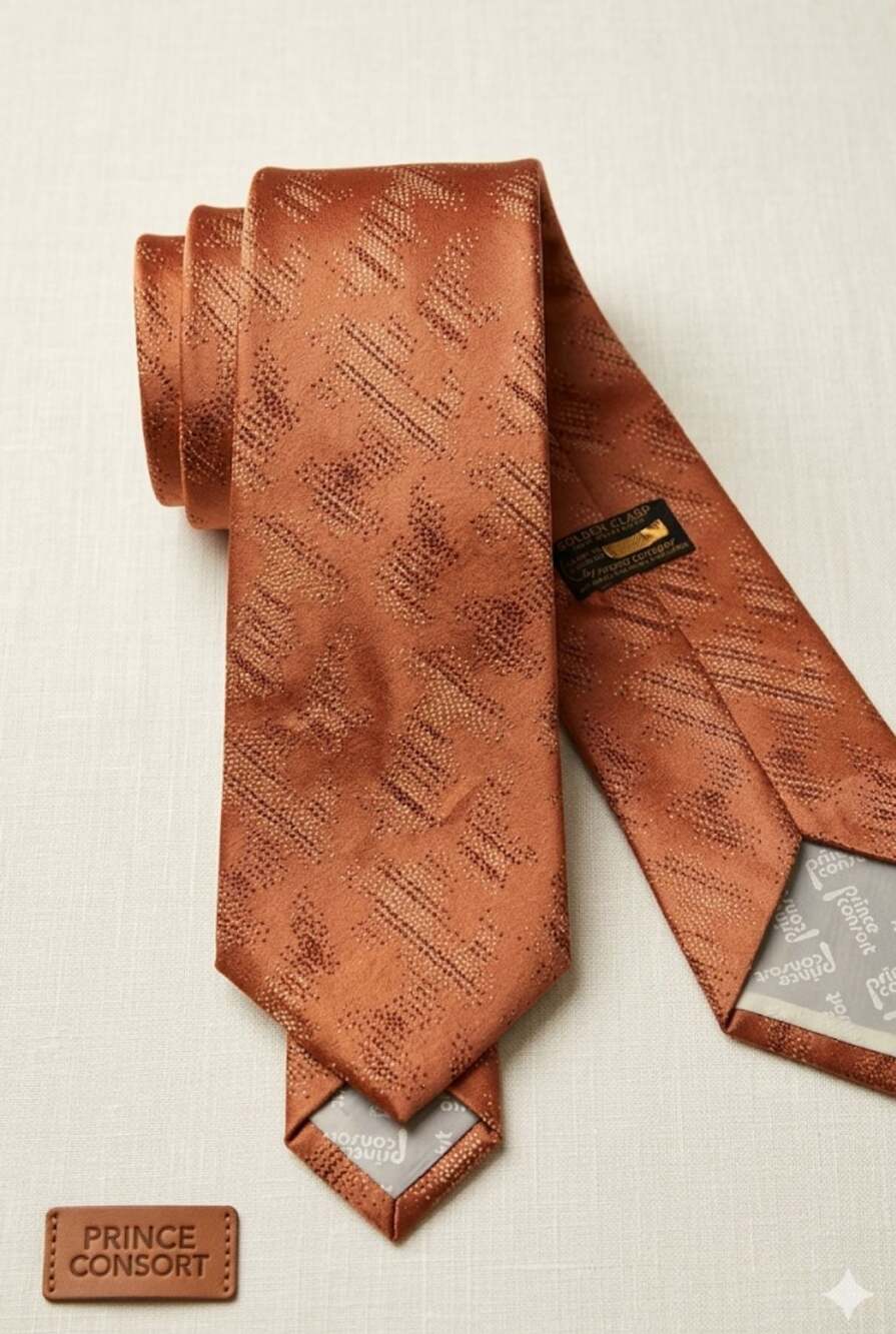 Vintage Prince Consort Golden Clasp Tie Copper Geometric Pattern